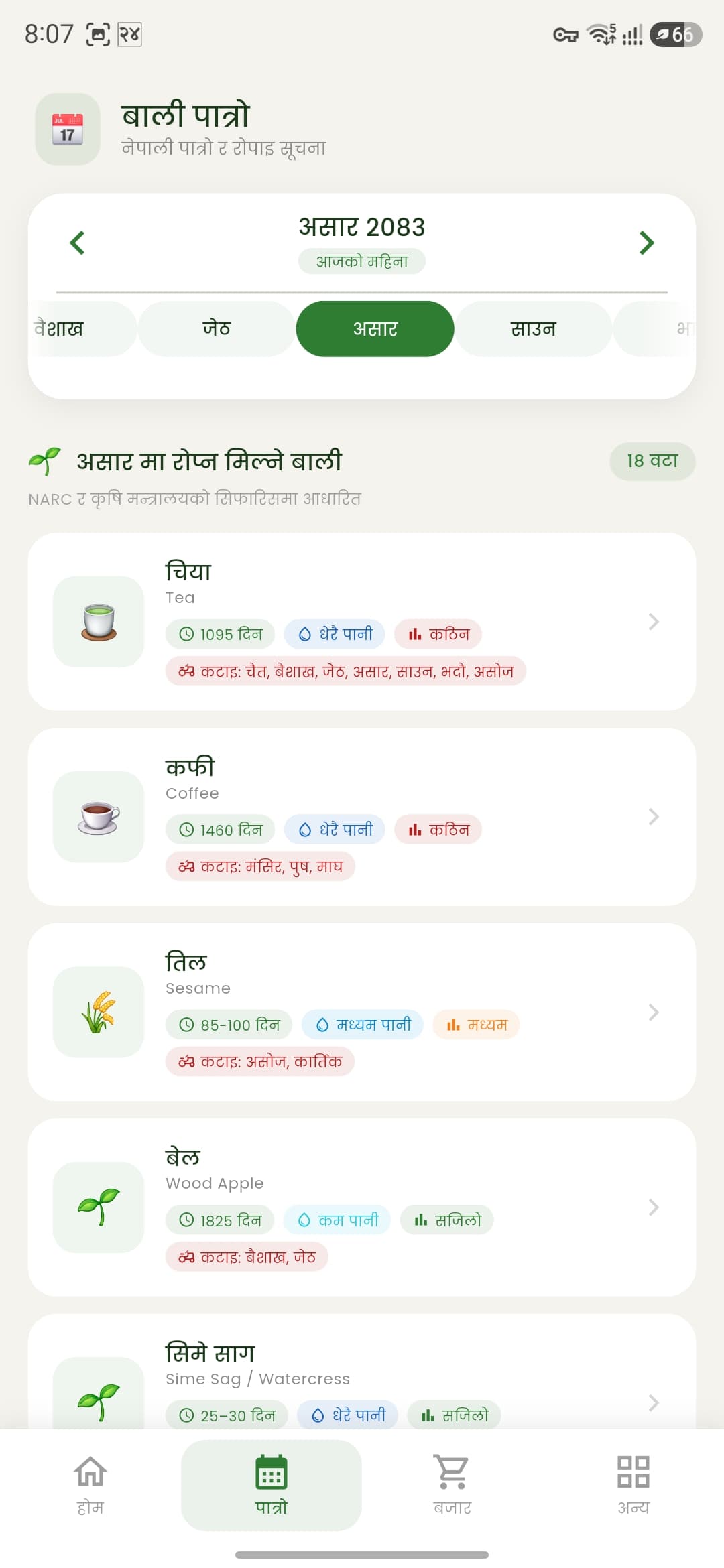 कृषि पात्रो एपको बाली पात्रो स्क्रिन